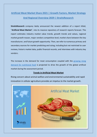 Artificial Meat Market Share 2021 | StraitsResearch
