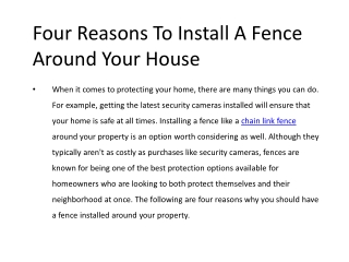 Four Reasons To Install A Fence Around Your