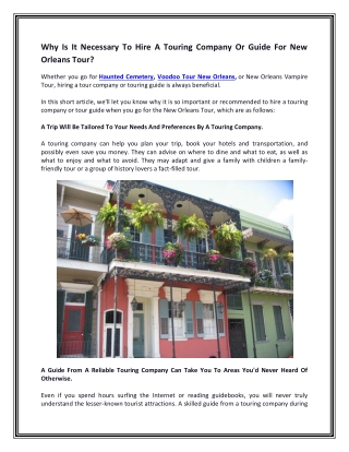 Why Is It Necessary To Hire A Touring Company Or Guide For New Orleans Tour