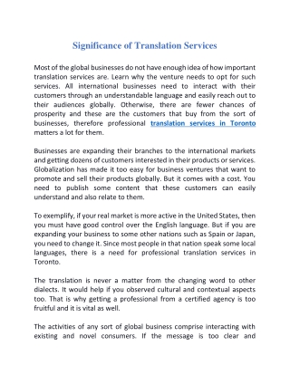 Significance of Translation Services