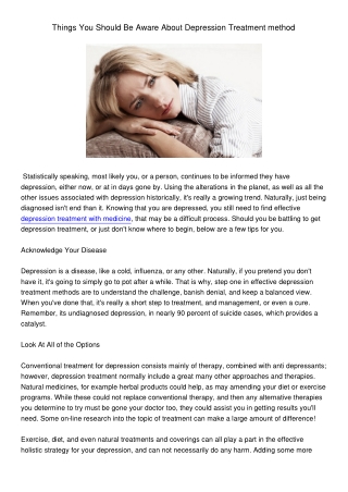 ThingsYouShouldBeAwareAboutDepressionTreatmentmethod