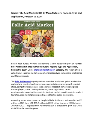 Global Folic Acid Market 2021 by Manufacturers and Forecast to 2026