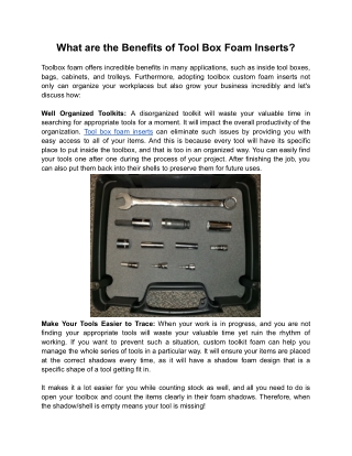 What are the Benefits of Tool Box Foam Inserts