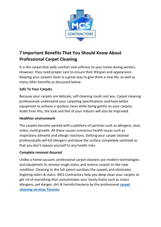 7 Important Benefits That You Should Know About Professional Carpet Cleaning