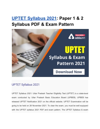 UPTET Syllabus 2021: Paper 1 & 2 Syllabus PDF & Exam Pattern