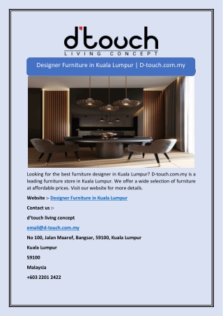 Designer Furniture in Kuala Lumpur | D-touch.com.my