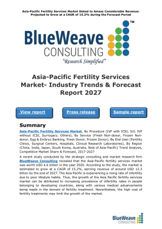 Asia-Pacific Fertility Services Market- Industry Trends & Forecast Report 2027