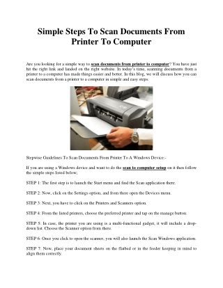 Simple Steps To Scan Documents From Printer To Computer