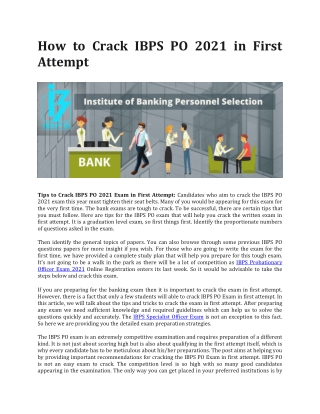 How to Crack IBPS PO 2021 in First Attempt