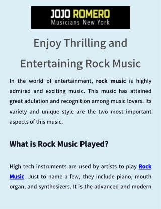 Enjoy Rock Music - Thrilling and Entertaining | JoJo Romero