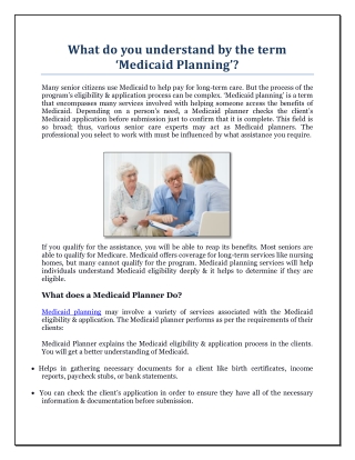 What do you understand by the term ‘Medicaid Planning