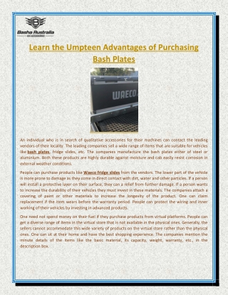 Learn the Umpteen Advantages of Purchasing Bash Plates