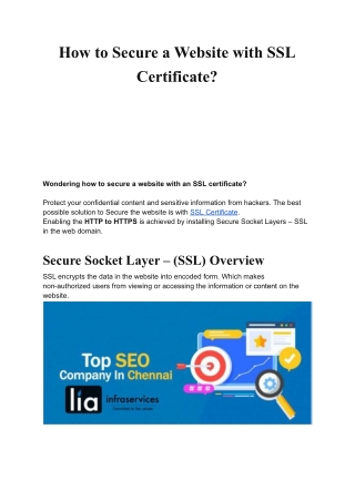 How to Secure a Website with SSL Certificate