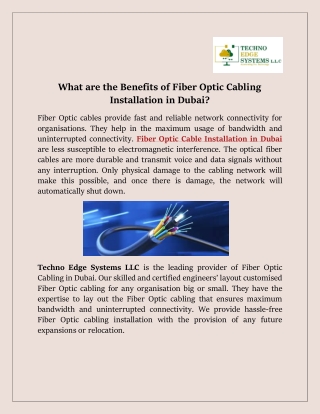 What are the Benefits of Fiber Optic Cabling Installation in Dubai?