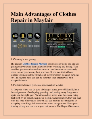 Best Clothes Repair in Burlington Estate