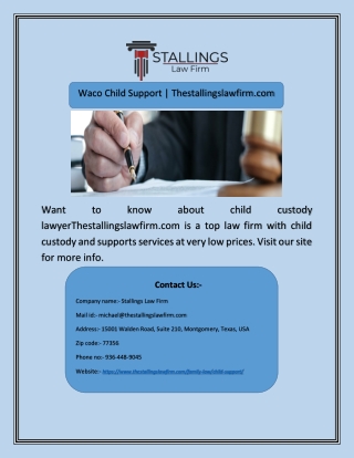 Waco Child Support | Thestallingslawfirm.com