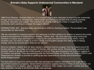 Brenda's Baby Supports Underserved Communities in Maryland