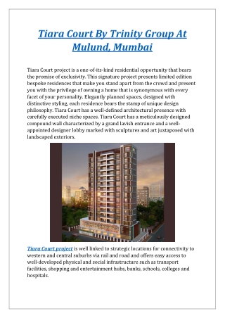 Tiara Court By Trinity Group At Mulund, Mumbai - Dwello