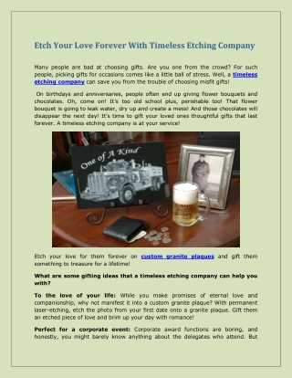 Etch Your Love Forever With Timeless Etching Company