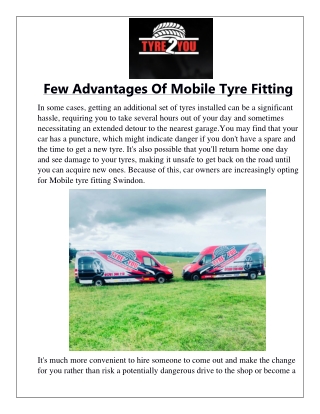 Few Advantages Of Mobile Tyre Fitting