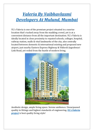 Valeria By Vaibhavlaxmi Developers At Mulund, Mumbai