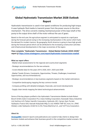 2021 Hydrostatic Transmission Market Global Analysis Report
