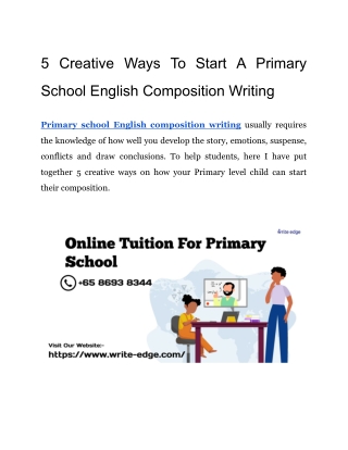 5 Creative Ways To Start A Primary School English Composition Writing