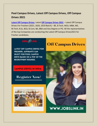 Pool Campus Drives, Latest Off Campus Drives ,Off Campus Drives 2021