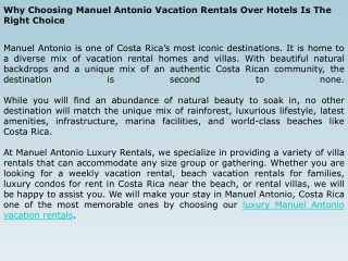 Why Choosing Manuel Antonio Vacation Rentals Over Hotels Is The Right Choice