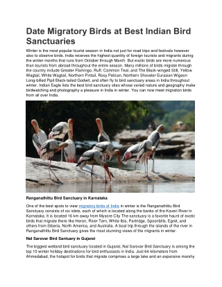 Date Migratory Birds at Best Indian Bird Sanctuaries