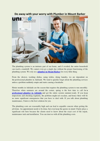 Do away with your worry with Plumber in Mount Barker