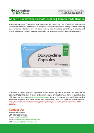Generic Doxycycline Capsules Online