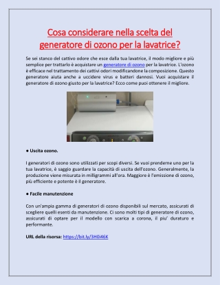 Cosa considerare nella scelta del generatore di ozono per la lavatrice?