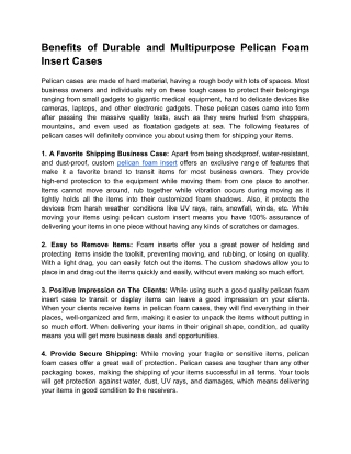 Benefits of Durable and Multipurpose Pelican Foam Insert Cases