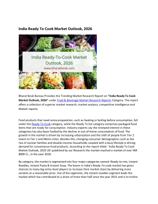 India Ready To Cook Market Research Report 2021-2026