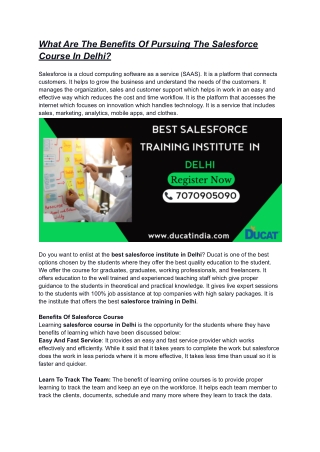 What Are The Benefits Of Pursuing The Salesforce Course In Delhi