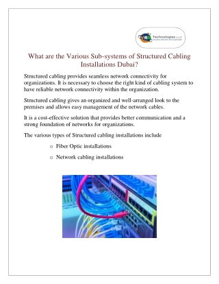 What are the Various Sub-systems of Structured Cabling Installations Dubai?