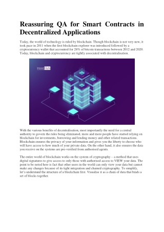 Reassuring QA for Smart Contracts in Decentralized Application