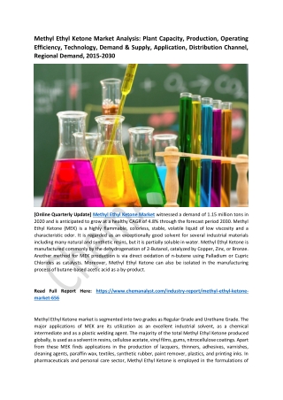 Methyl Ethyl Ketone Market Size, Share, Industry Analysis Report, 2030