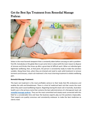 Get The Best Spa Treatment From Remedial Massage Prahran