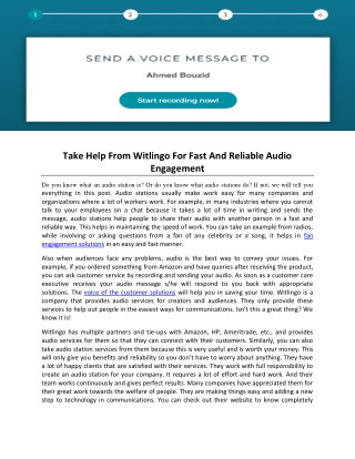 Take Help From Witlingo For Fast And Reliable Audio Engagement