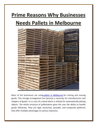 Prime Reasons Why Businesses Needs Pallets in Melbourne