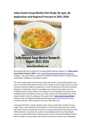 India Instant Soup Market Research Report 2021-2026