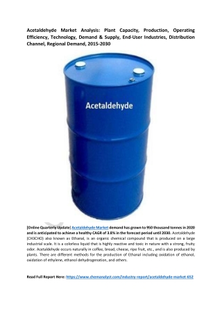 Acetaldehyde Market Size, Share, Analysis and Forecast, 2030