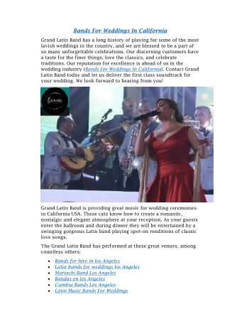Bands For Weddings In California