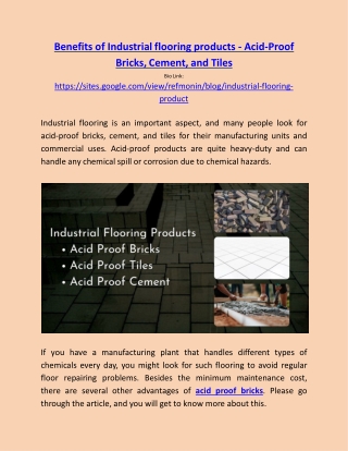 Benefits of Industrial Flooring Products - Acid Proof Bricks, Cement, and Tiles