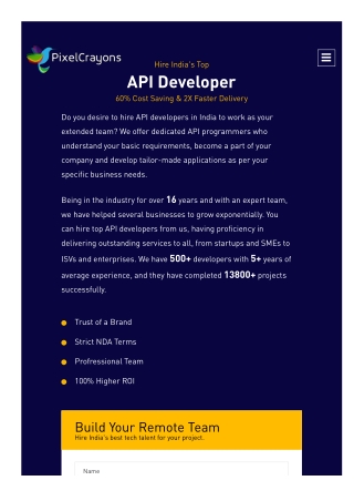 PixelCrayons: Hire India's Top API Developers