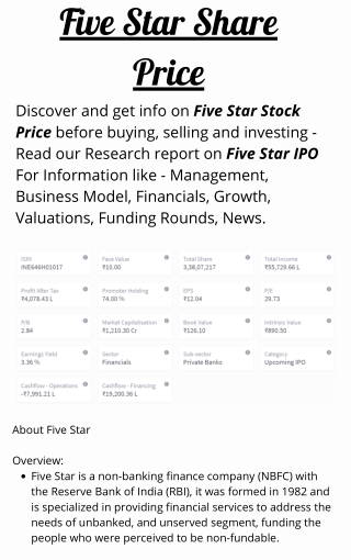 Five Star Financial Statements | Five Star Balance Sheet