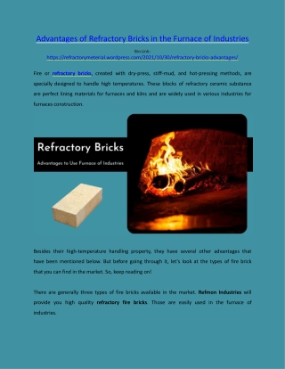 Advantages of Refractory Bricks in the Furnace of Industries