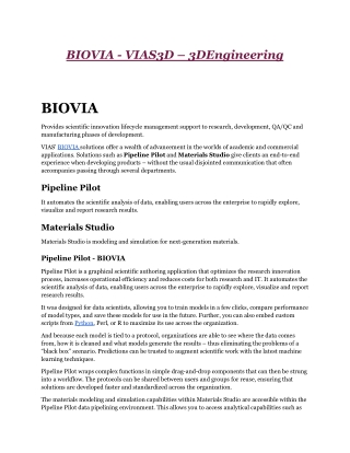 BIOVIA - VIAS3D – 3DEngineering